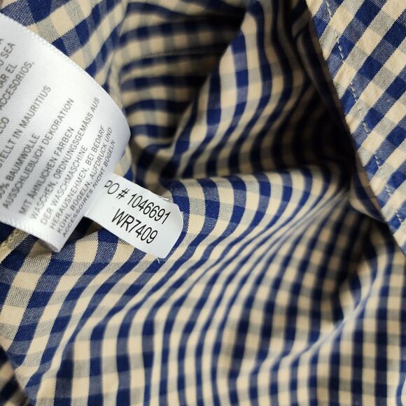 Nautica Mens Shirt Large Classic Fit Long Sleeve Button Up Pocket Blue Tan Check - Picture 10 of 10